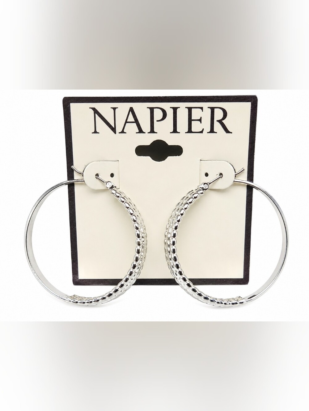 NWT Napier 1.5" Silver Tone Textured Hoop Earrings | Classic Pierced Hoops